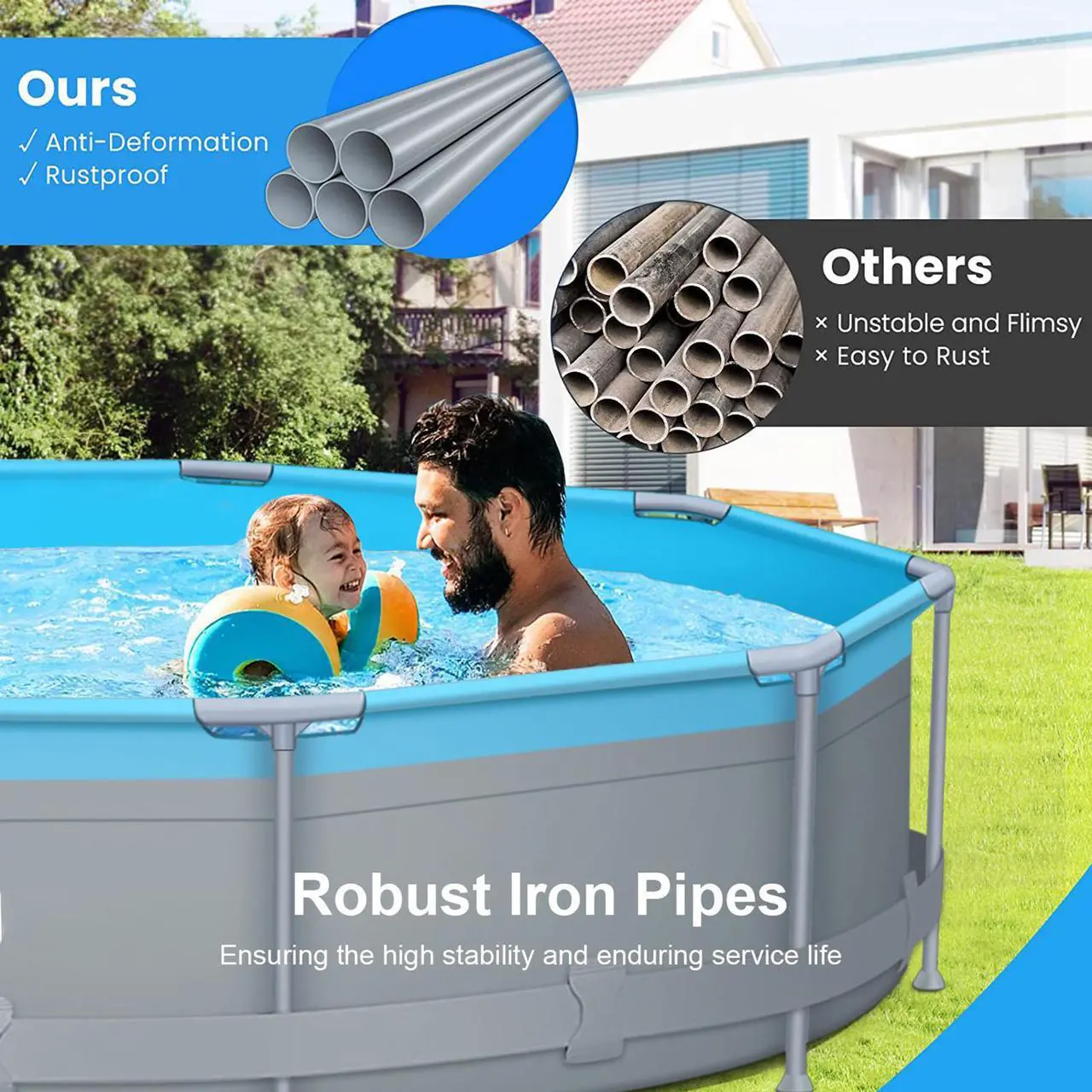 Alt view image 4 of 7 - Above Ground Swimming Pools with Pump 12ft x 12ft x 30inch for Family Water Sport Backyard Garden
