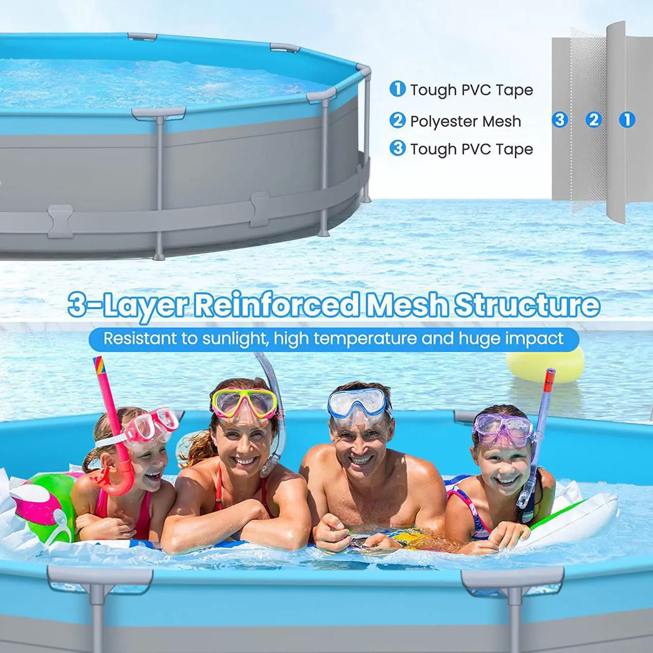 Alt view image 5 of 7 - Above Ground Swimming Pools with Pump 12ft x 12ft x 30inch for Family Water Sport Backyard Garden
