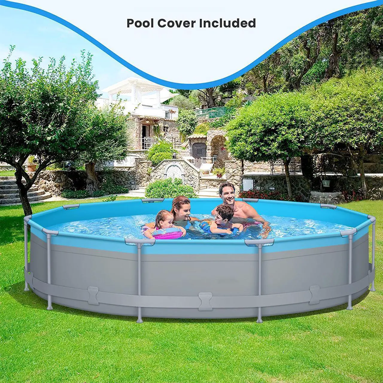 Alt view image 7 of 7 - Above Ground Swimming Pools with Pump 12ft x 12ft x 30inch for Family Water Sport Backyard Garden