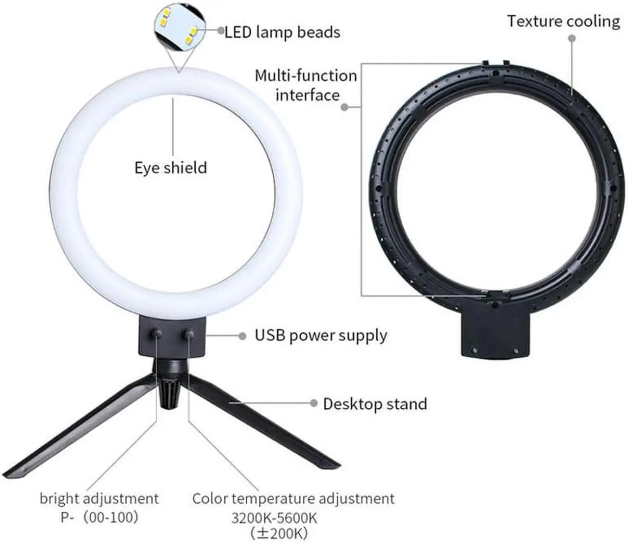 Alt view image 2 of 7 - Infinite Dimming Double Color Temperature LED Ring Lamp and Mini Tabletop Tripod