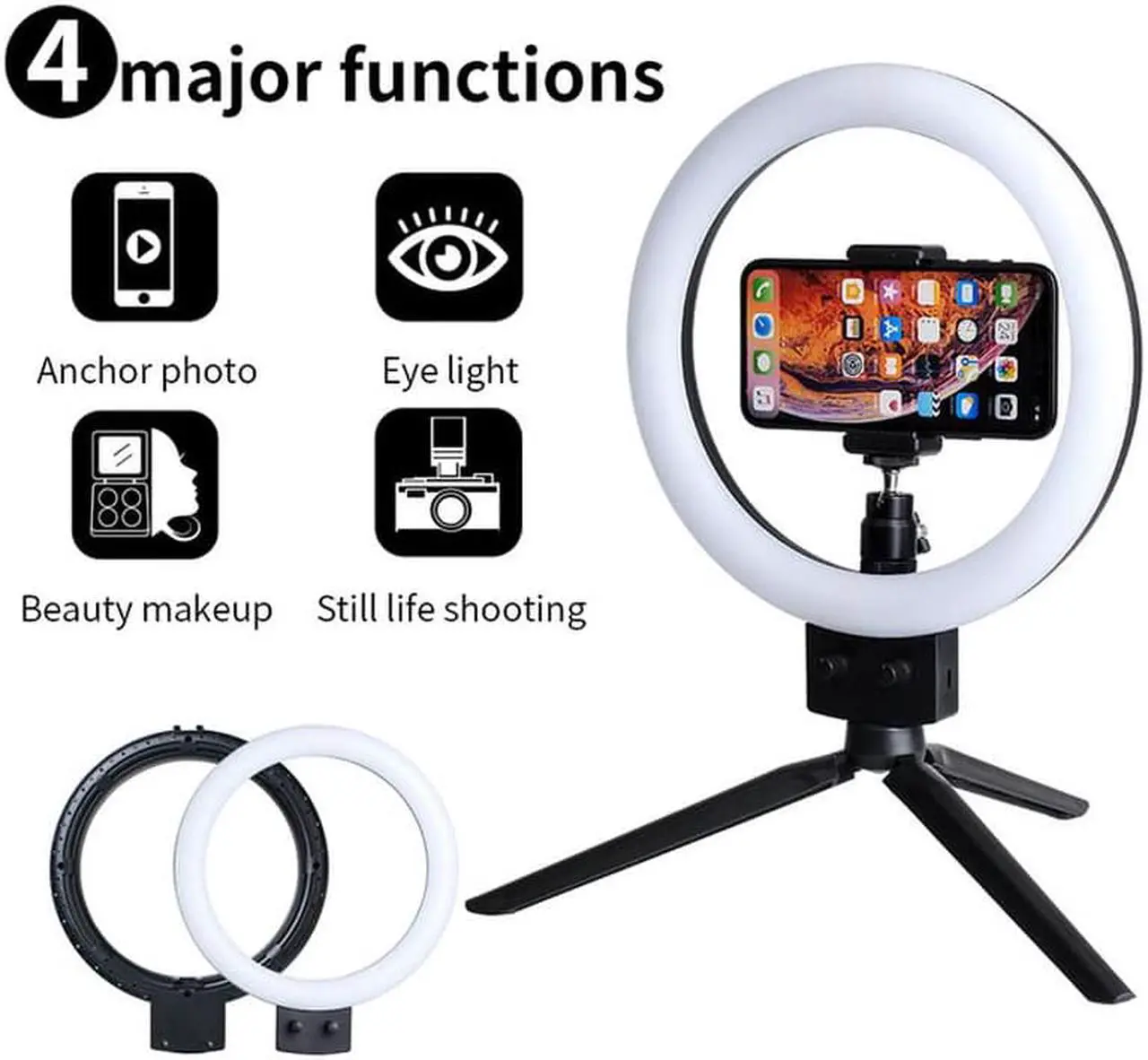 Alt view image 3 of 7 - Infinite Dimming Double Color Temperature LED Ring Lamp and Mini Tabletop Tripod