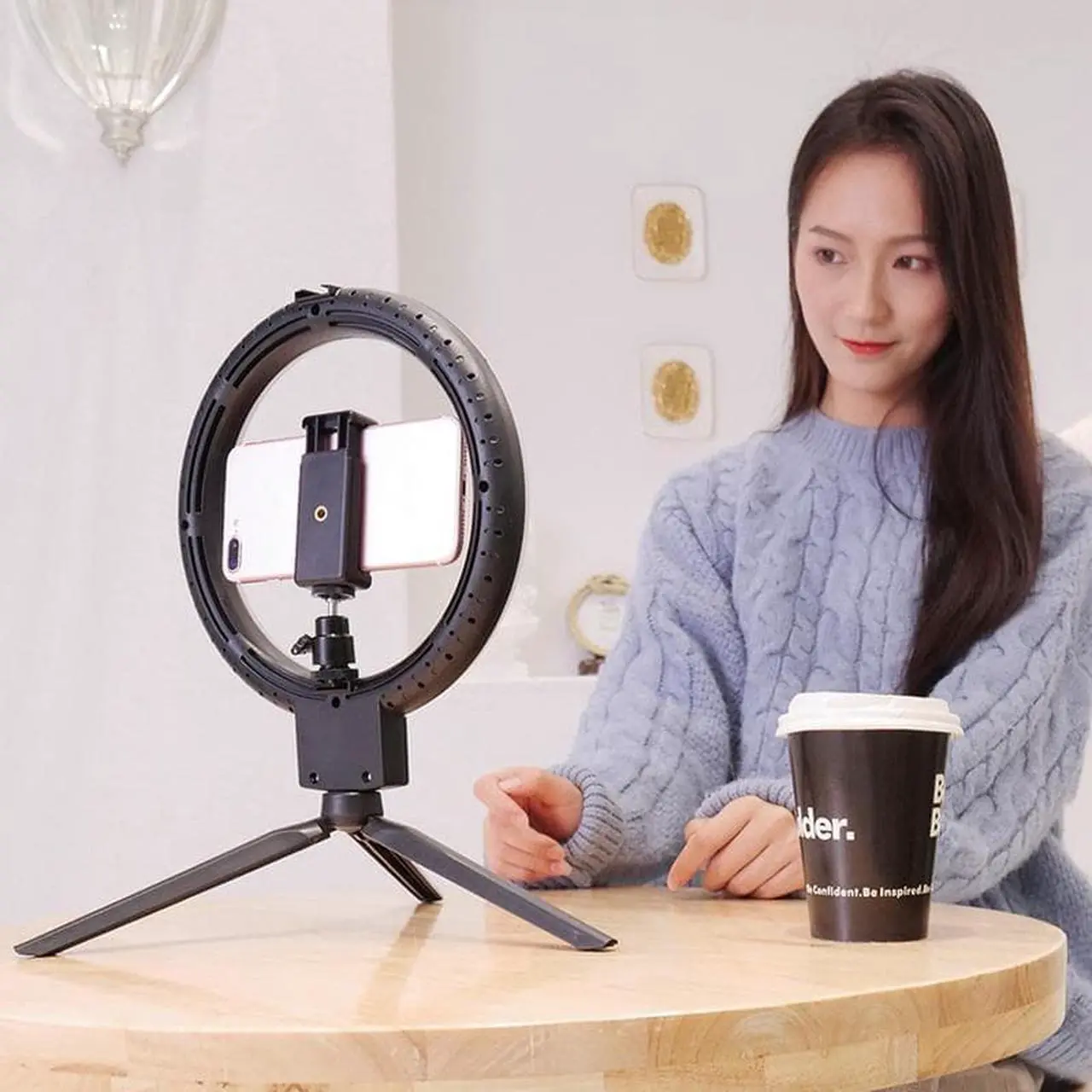 Alt view image 7 of 7 - Infinite Dimming Double Color Temperature LED Ring Lamp and Mini Tabletop Tripod
