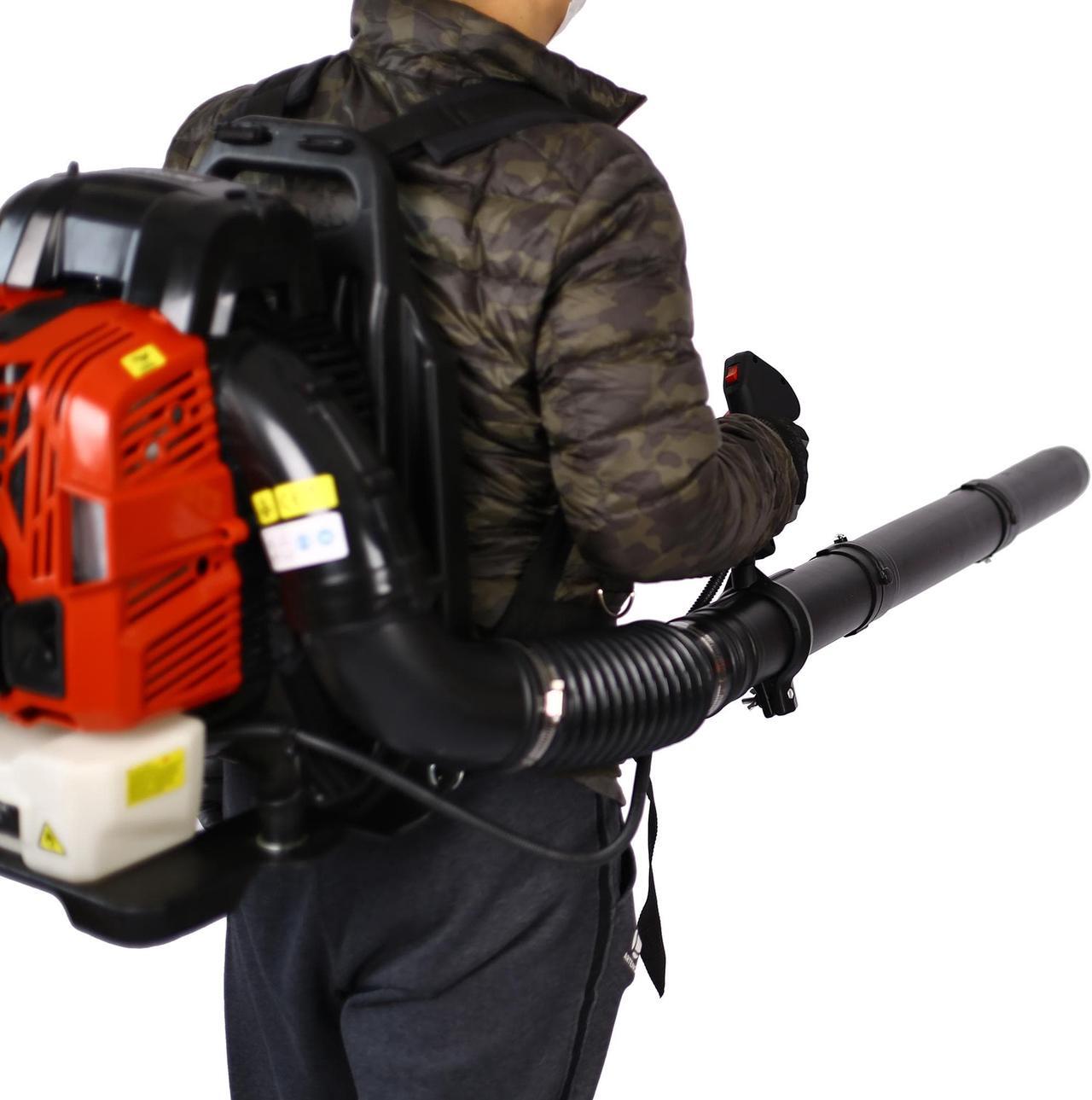 Alt view image 6 of 7 - 4-Stroke Engine Gas Powered Leaf Blower - 76CC Gasoline Blower for Lawn Care - Cordless Variable Speed Backpack Leaf Blower (Red)