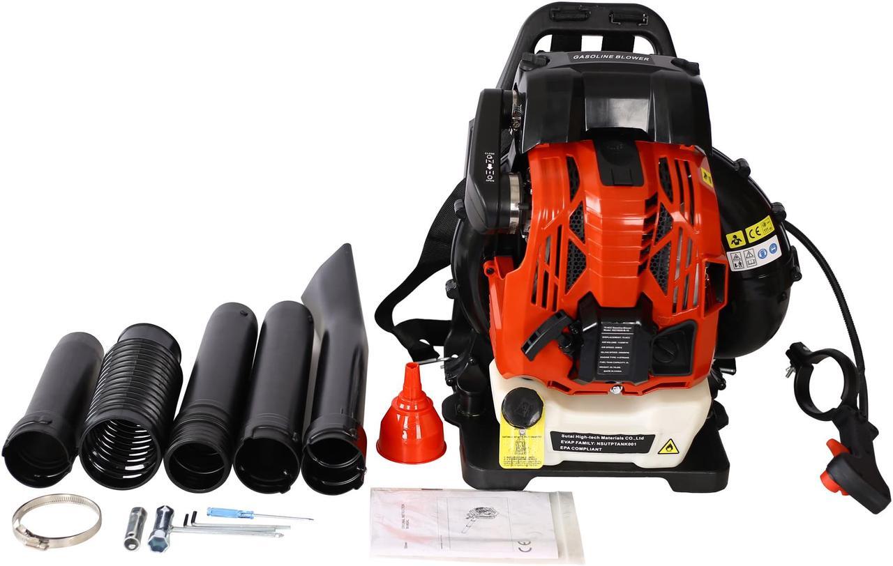 Alt view image 7 of 7 - 4-Stroke Engine Gas Powered Leaf Blower - 76CC Gasoline Blower for Lawn Care - Cordless Variable Speed Backpack Leaf Blower (Red)