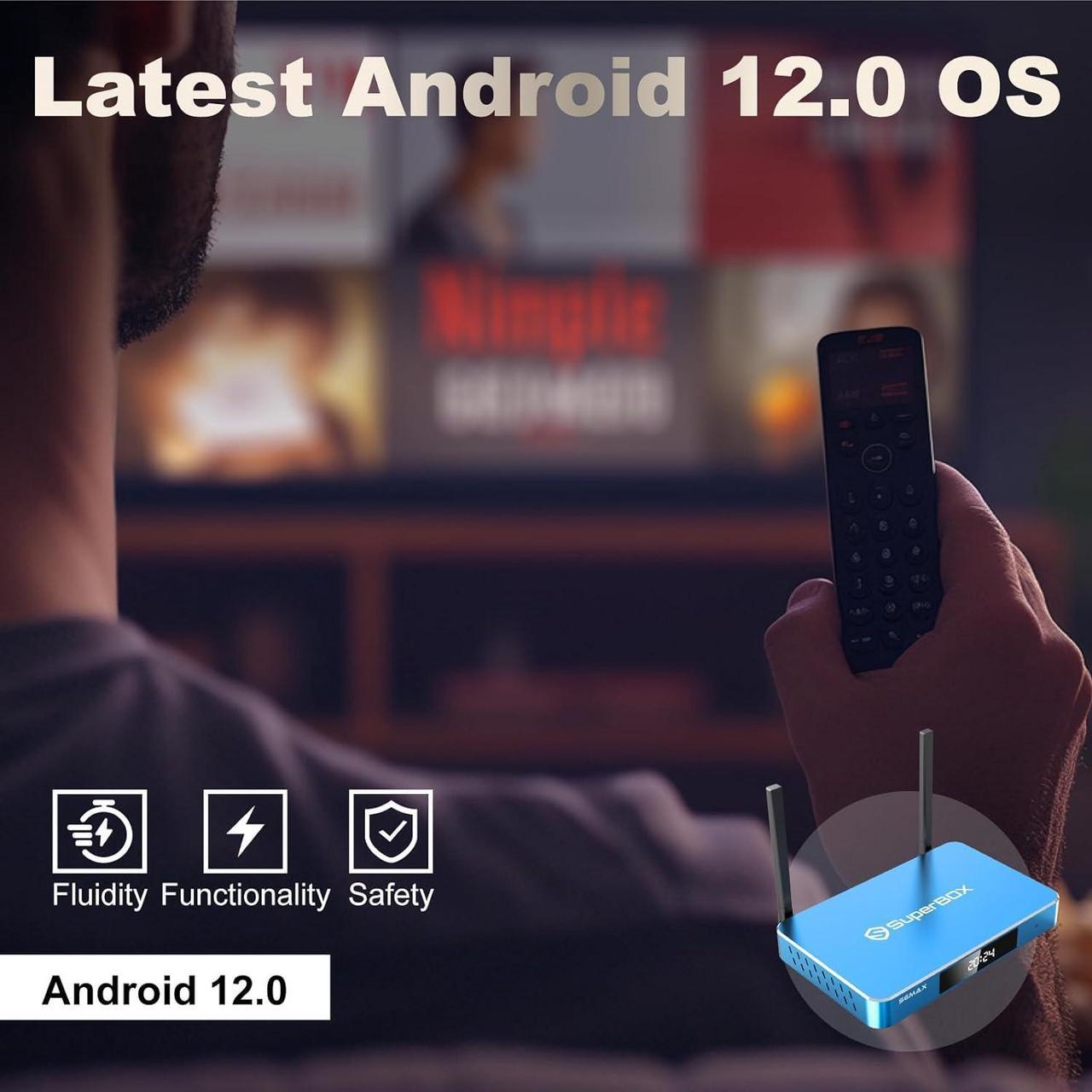 Alt view image 6 of 7 - Superbox S6 Max Android TV Box, 6K Smart Media Player with Voice Control, 4GB RAM + 64GB Storage, Dual-Band WiFi (2T2R), Includes Setup Guide & Phone Support, Free Channels, 2025 Edition
