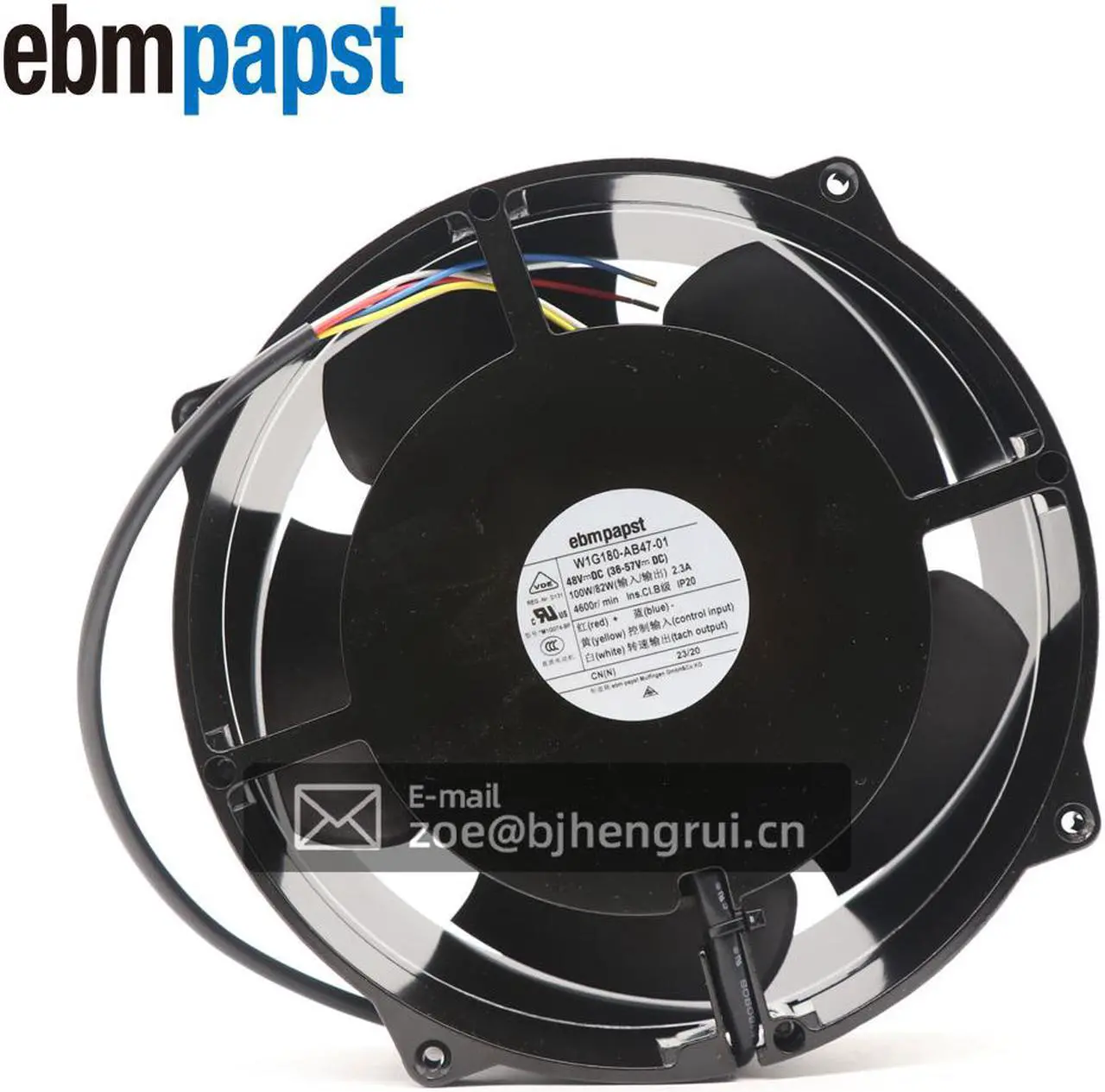 Alt view image 3 of 7 - Ebmpapst W1G180-AB47-01 EC Diagonal 48V DC 200x70mm Round 544.4CFM 100W 69dBA Wire Leads Compact Fan for Emerson Inverter