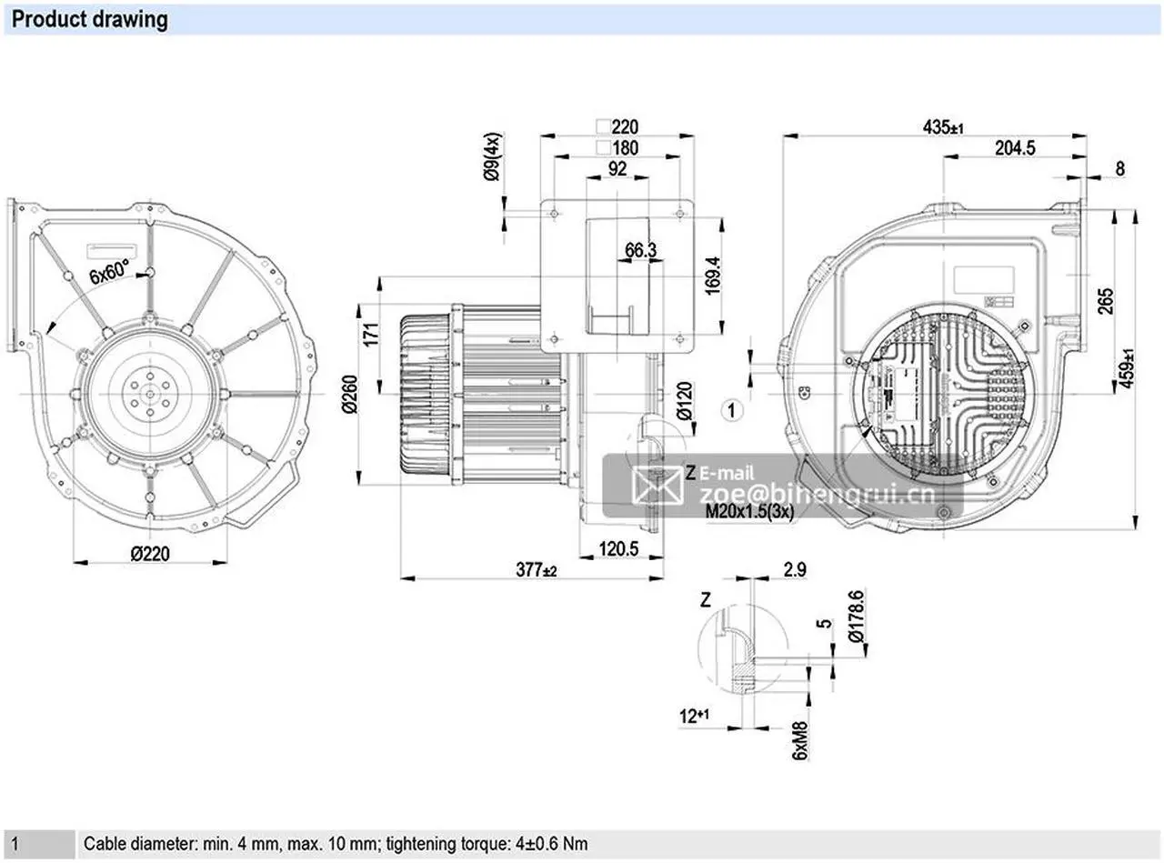 Alt view image 5 of 7 - Germany Ebmpapst G3G250-MW50-01 400VAC EC Centrifugal Fan Backward Curved Single Inlet Gas Blower For Gas-condensing Heating