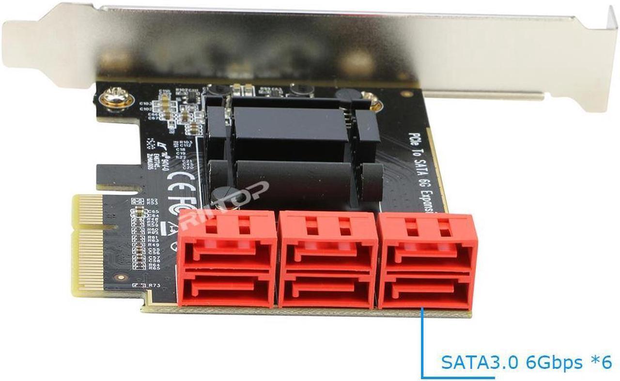 Alt view image 2 of 6 - SATA Card 6 Port, 6Gbps SATA iii Controller PCI-e Express 4x Expansion Card ASM1166 Chipset, Support 6*SATA 3.0 Devices