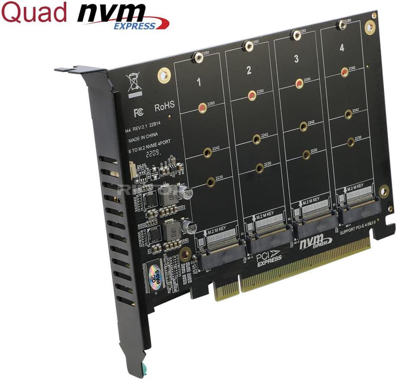 Quad M.2 NVMe to PCIe Adapter Expansion Card (PCIe Bifurcation Motherboard is Required), Support 4* M.2 PCIe NVMe SSD