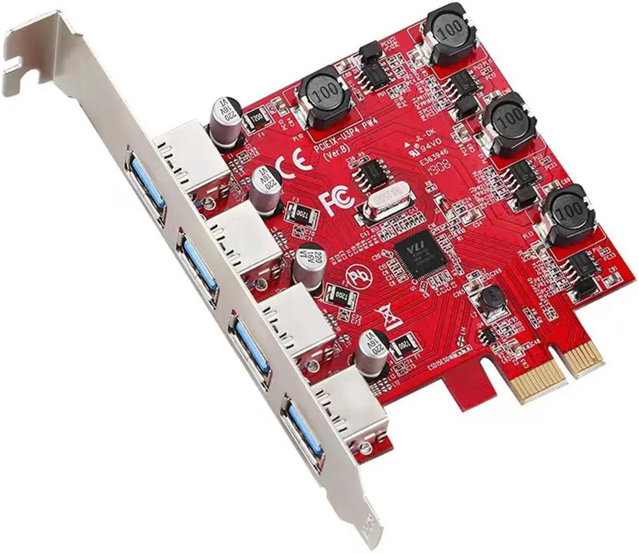 Main image of PCI-e Express to 4 Port USB 3.0 Expansion Adapter Card 5Gpbs VIA Chiset, for Desktop PC Computer Support Windows 10/8/7/XP and MAC OS 10.8.2 Above