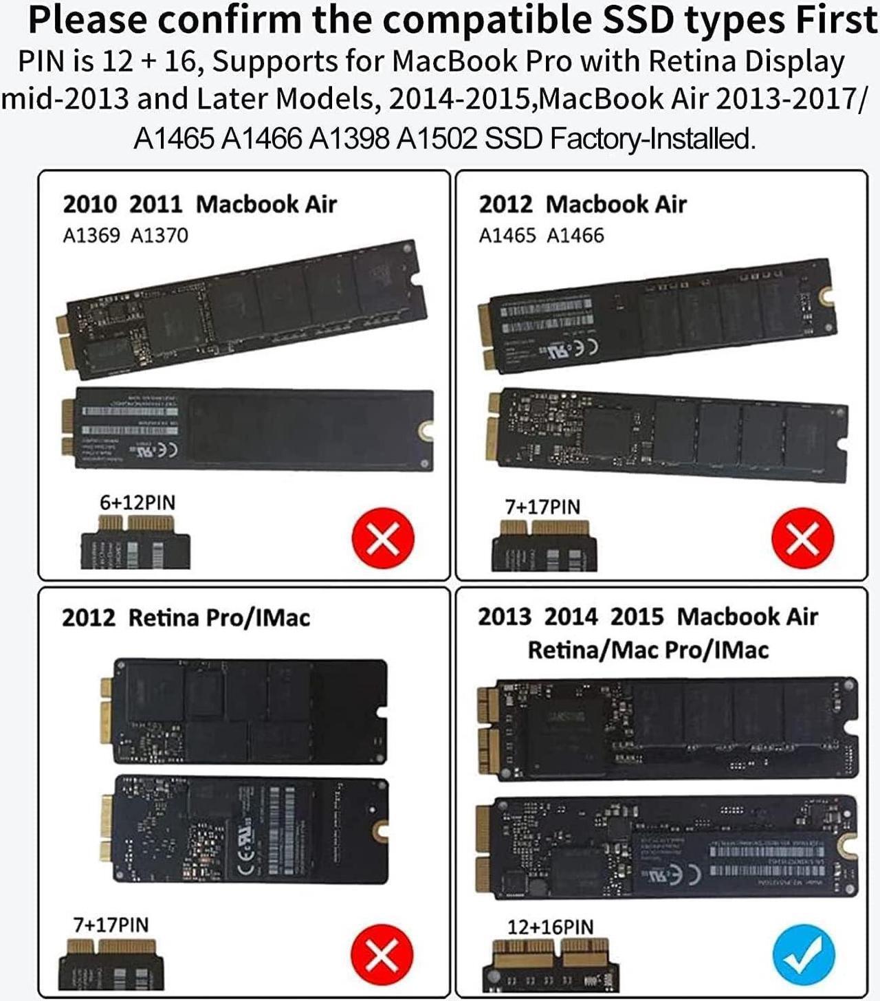 Alt view image 2 of 7 - RIITOP USB C 3.2 SSD Enclosure for Apple Flash SSDs 12+16 PIN MacBook Pro,MacBook Air, Mac Pro, iMac from 2013 to 2017 Portable Storage SSD Enclosure Compatible with M.2 Nvme SSD with Adapter