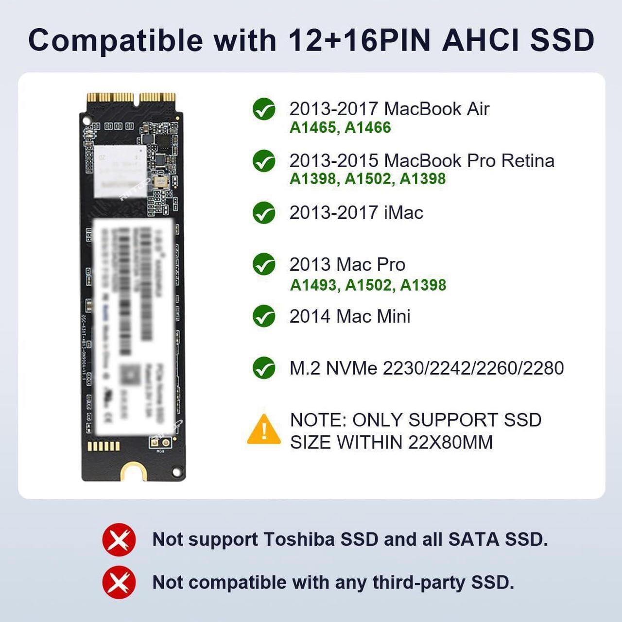 Alt view image 3 of 7 - RIITOP USB C 3.2 SSD Enclosure for Apple Flash SSDs 12+16 PIN MacBook Pro,MacBook Air, Mac Pro, iMac from 2013 to 2017 Portable Storage SSD Enclosure Compatible with M.2 Nvme SSD with Adapter