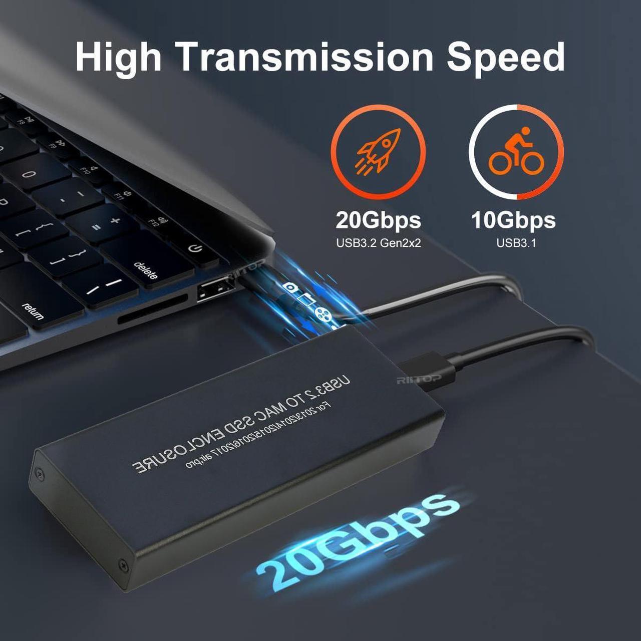 Alt view image 4 of 7 - RIITOP USB C 3.2 SSD Enclosure for Apple Flash SSDs 12+16 PIN MacBook Pro,MacBook Air, Mac Pro, iMac from 2013 to 2017 Portable Storage SSD Enclosure Compatible with M.2 Nvme SSD with Adapter