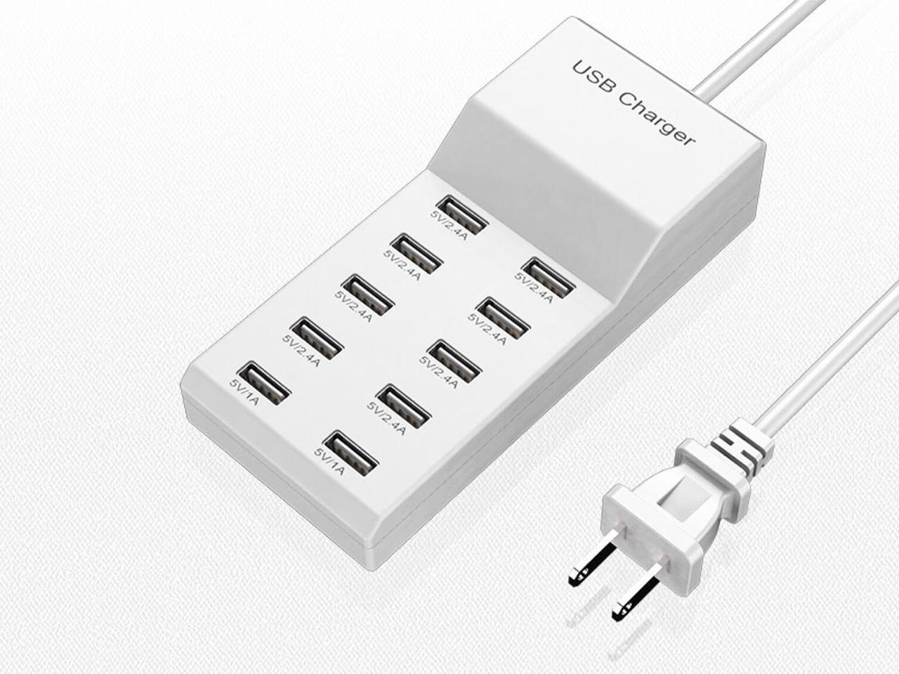 USB Charger USB Wall Charger with Rapid Charging Auto Detect Technology Safety Guaranteed 10-Port Family-Sized Smart USB Ports for Multiple Devices Smart Phone Tablet Laptop Computer