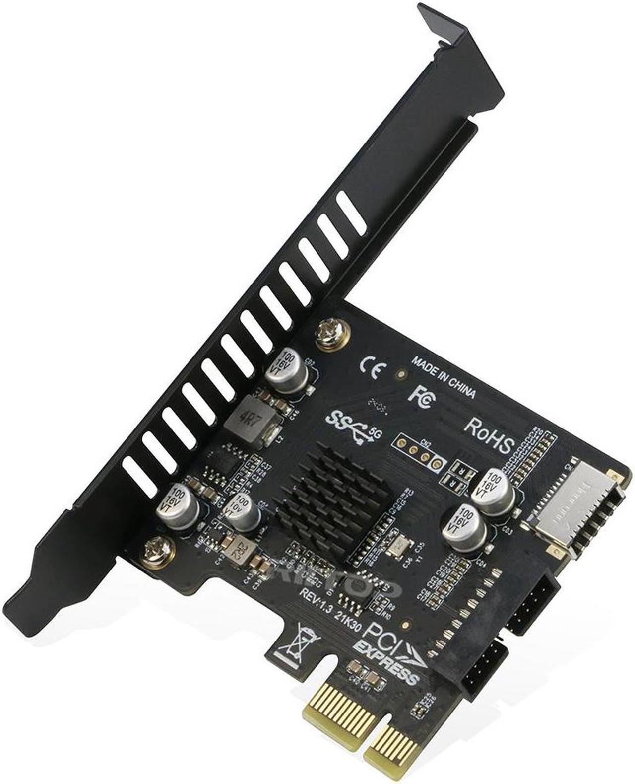 PCI-E 1X to USB 3.2 GEN1 5Gbps 20pin Front Panel Header (to Type-c Front Panel Header) + USB 3.0 19Pin Socket Expansion Card,Type-E Internal 20-pin Front Panel Connector Riser Card