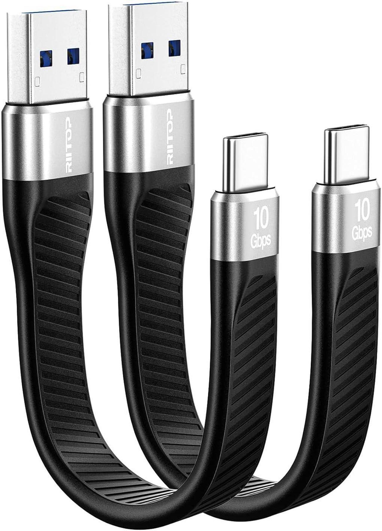 RIITOP Short USB C Flat Cable [5inch, 2-Pack], USB A to Type-C Male Cable Data Transfer 10Gbps, QC 3.0 Fast Charging, Compatible with Android Auto, iPhone 15 Pro/15ProMax/Plus