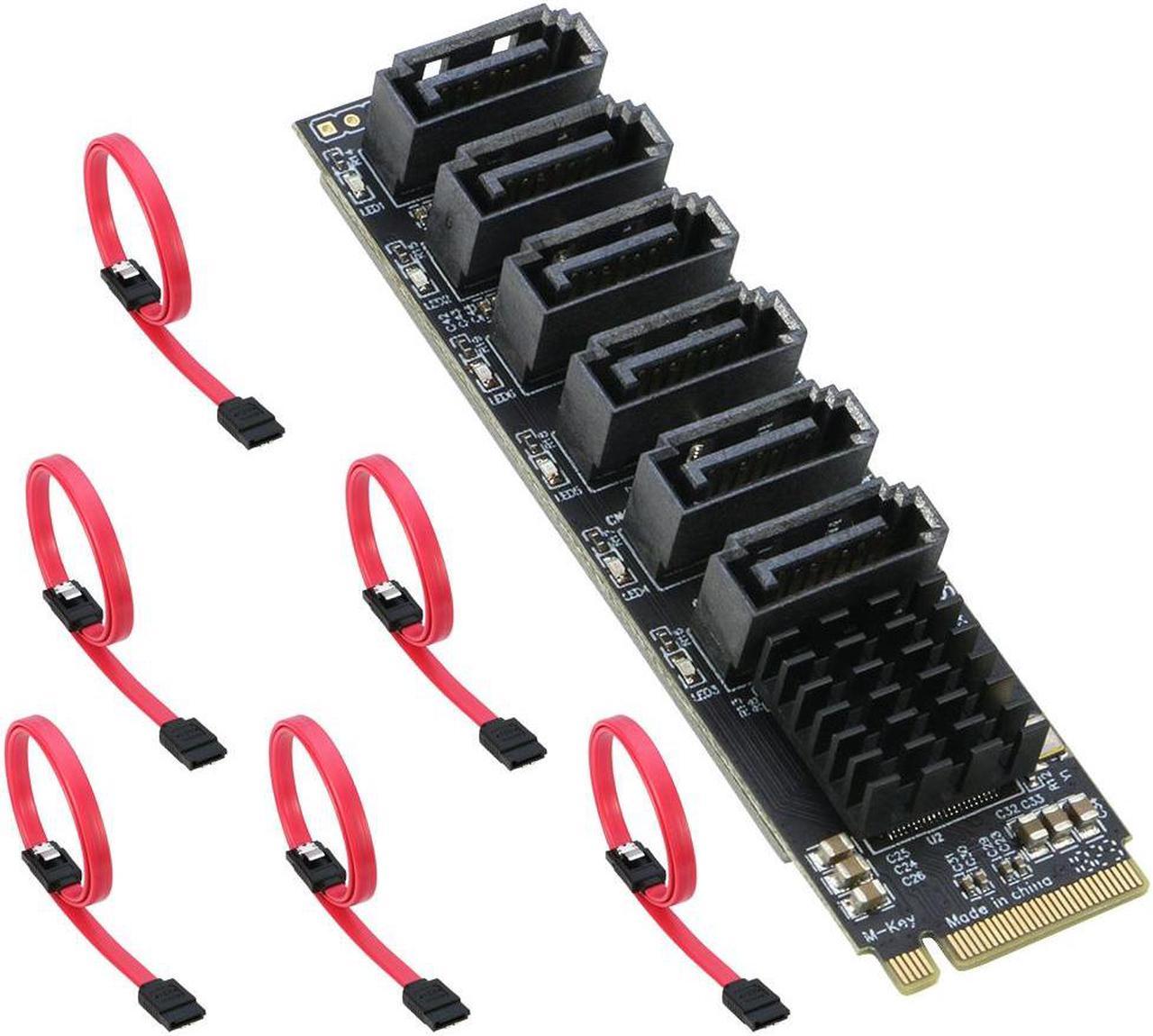 M.2 NVMe to SATA 3.0 Adapter Card, M.2 M EKY PCIE3.0 to SATA 6 Port Adapter Card, ASM1166 6Gbps , Come with 6x SATA3.0 Cable