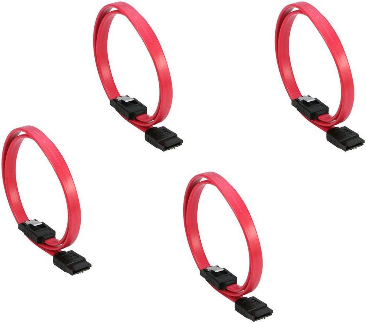 SATA Cable III, 4 Pack SATA Cable III 6Gbps Straight HDD SDD Data Cable with Locking Latch 20 Inch Compatible for SATA HDD, SSD, CD Driver, CD Writer - Red