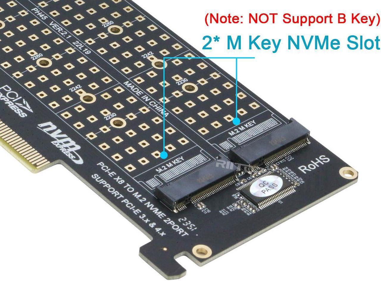 Alt view image 5 of 7 - Dual M.2 NVME PCIE Adapter Card, 2 x 32Gbps Full Speed PCIE 3.0 PCIE 4.0 X16 Expansion Card, M.2 SSD PCIE X8 M Key Hard Drive Converter Reader Express Adapter
