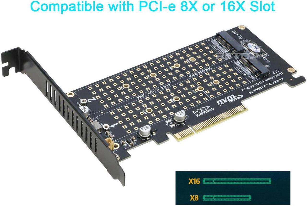 Alt view image 3 of 7 - Dual M.2 NVME PCIE Adapter Card, 2 x 32Gbps Full Speed PCIE 3.0 PCIE 4.0 X16 Expansion Card, M.2 SSD PCIE X8 M Key Hard Drive Converter Reader Express Adapter