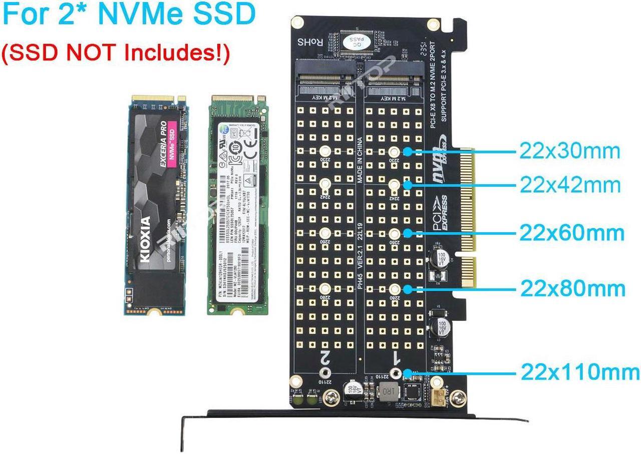 Alt view image 2 of 7 - Dual M.2 NVME PCIE Adapter Card, 2 x 32Gbps Full Speed PCIE 3.0 PCIE 4.0 X16 Expansion Card, M.2 SSD PCIE X8 M Key Hard Drive Converter Reader Express Adapter