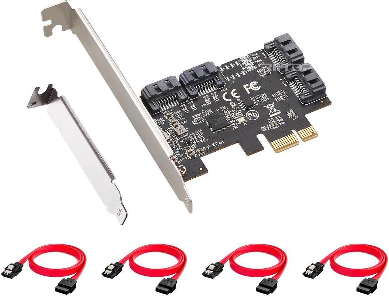 RIITOP PCIe SATA Card 4 Port with 4 SATA 6G Cables and Low Profile Bracket, 6Gbps SATA3.0 Controller PCI-e Express Expansion Card, PCIe x1 or above, Support 4 SATA 3.0 Devices