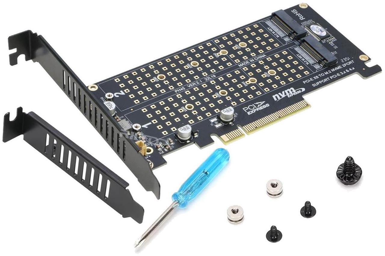 Alt view image 7 of 7 - Dual M.2 NVME PCIE Adapter Card, 2 x 32Gbps Full Speed PCIE 3.0 PCIE 4.0 X16 Expansion Card, M.2 SSD PCIE X8 M Key Hard Drive Converter Reader Express Adapter