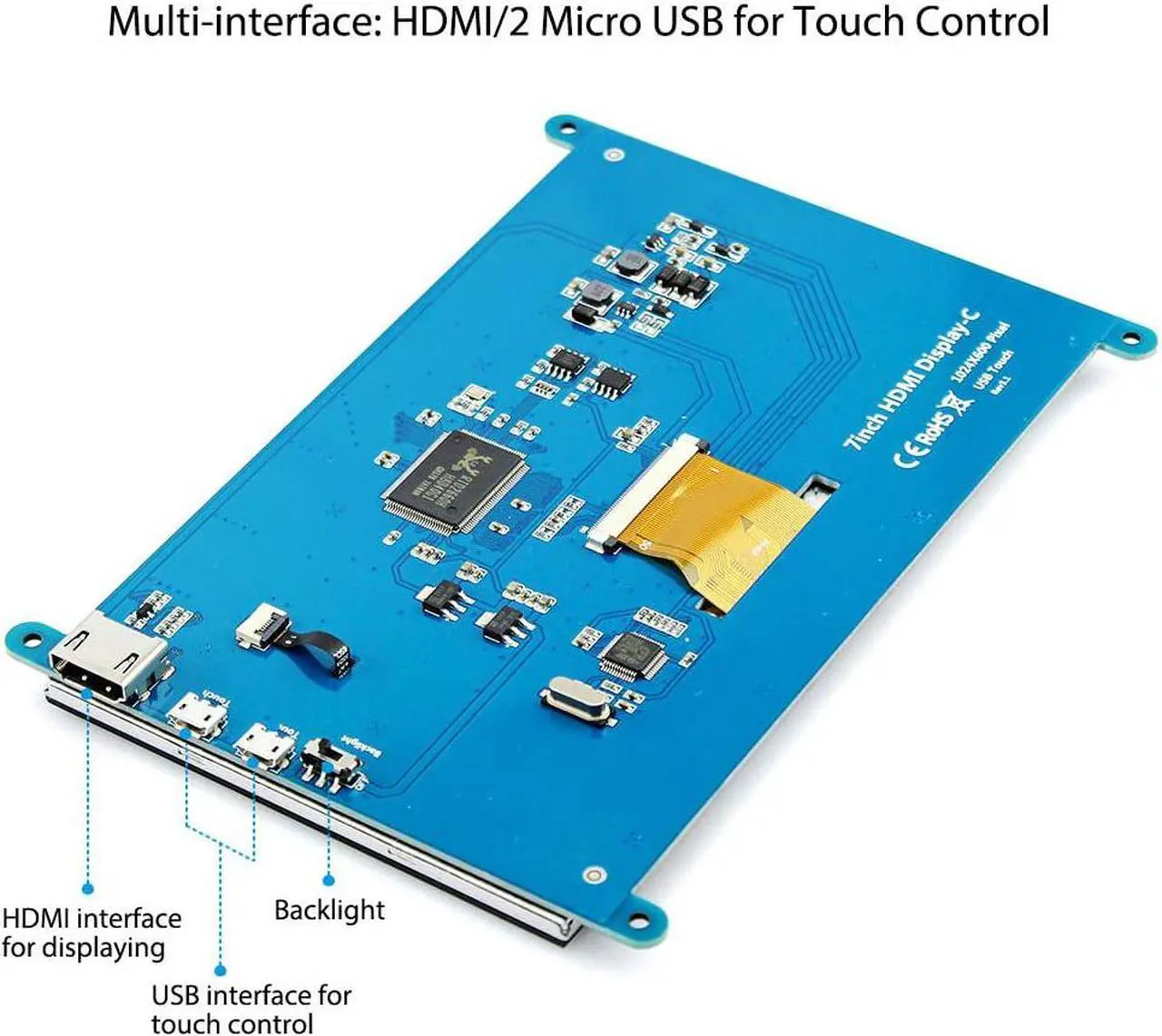 Alt view image 4 of 7 - 7 Inch Capacitive Touchscreen HDMI Monitor 1024x600 TFT LCD Display HD Screen for Raspberry Pi 4B, 3B, Banana Pi, Windows 10 8 7