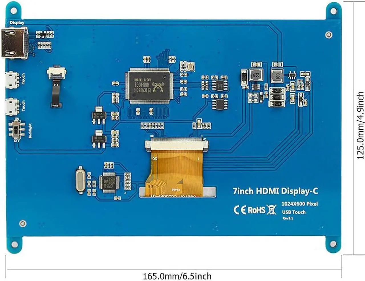 Alt view image 5 of 7 - 7 Inch Capacitive Touchscreen HDMI Monitor 1024x600 TFT LCD Display HD Screen for Raspberry Pi 4B, 3B, Banana Pi, Windows 10 8 7
