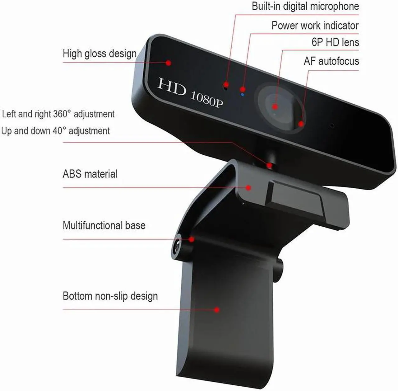 Alt view image 2 of 5 - 2 Megapixel Auto Focus HD Webcam 1080P PC Web USB Camera Cam Video Conference with Microphone for Laptop PC