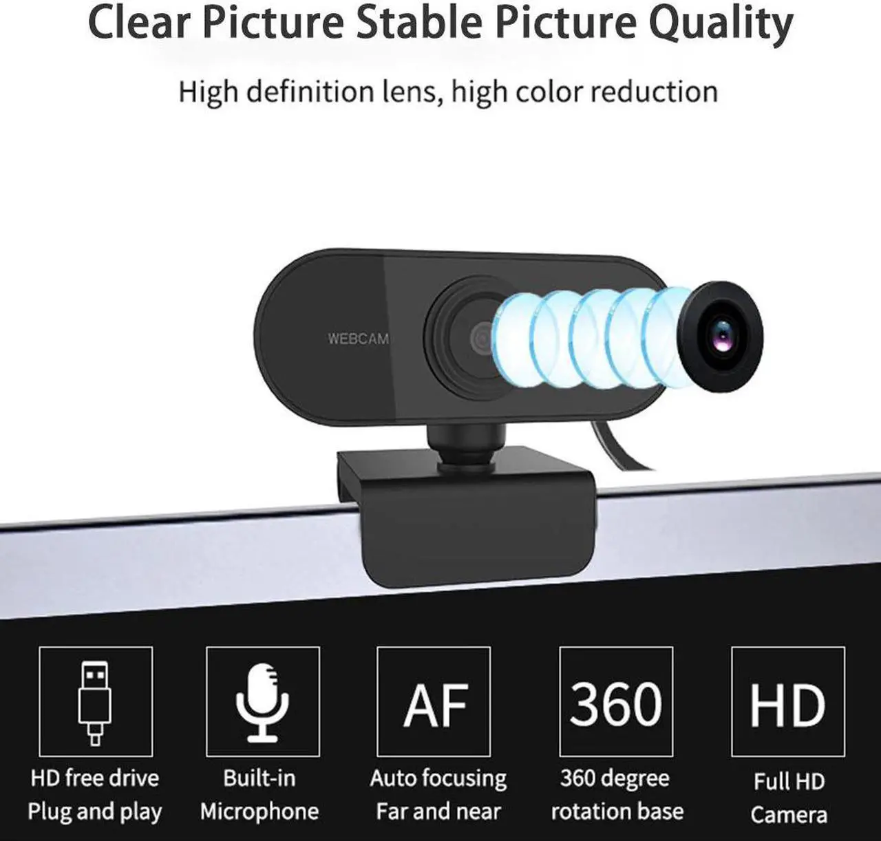 Alt view image 3 of 5 - Webcam 1080p Web Camera USB PC Computer Webcam with Microphone Auto Focus Full  Camera Video Webcam for PC Laptop Desktop