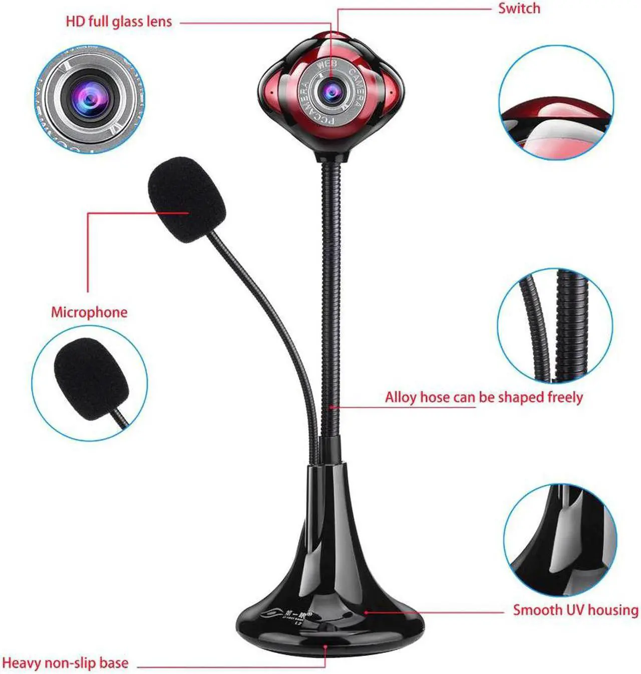 Alt view image 5 of 5 - HD Camera Webcam Desktop 1080P HD Web Camera With Built-in HD Microphone 1920 x 1080p USB Plug Web Cam PC Computer Camera