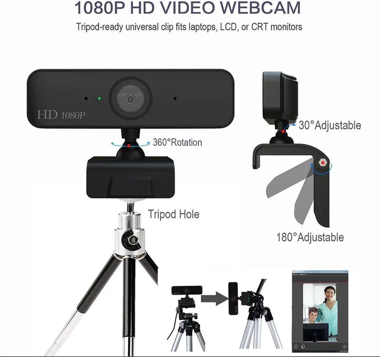 Alt view image 3 of 5 - 2 Megapixel Auto Focus HD Webcam 1080P PC Web USB Camera Cam Video Conference with Microphone for Laptop PC