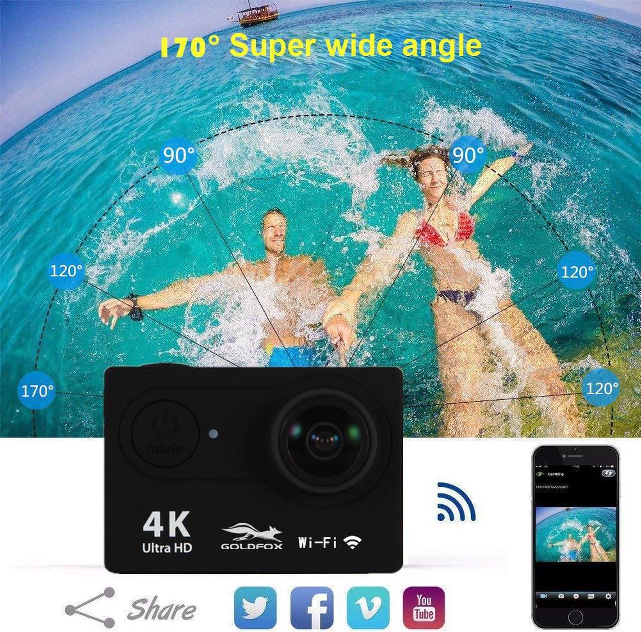 Alt view image 3 of 5 - 4K Ultra HD WiFi Action Camera 4K 2.0" 170D 12MP Go Waterproof Pro Sport Camera 30m Underwater Helmet Video Recording Camera