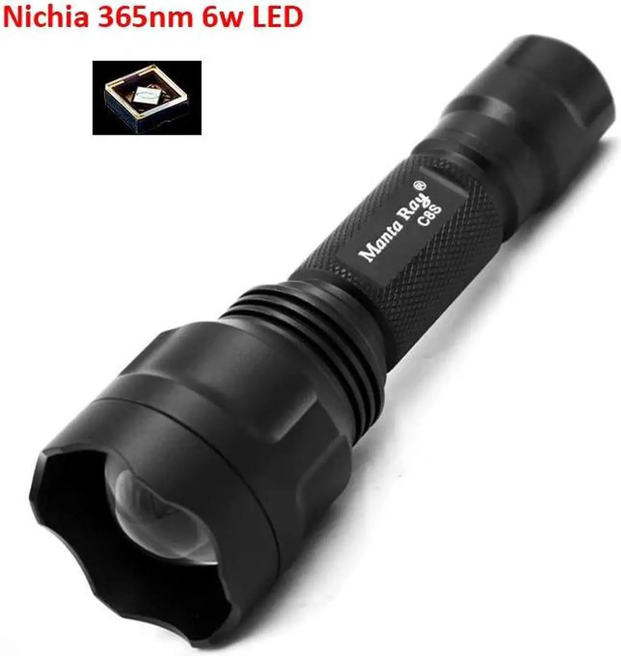 Main image of Zoom  C8s Black UV 365nm Led Flashlight ,nichia 365UV 6W in side ,UV Lamp Light, Fluorescent Agent Detection,UV Curing
