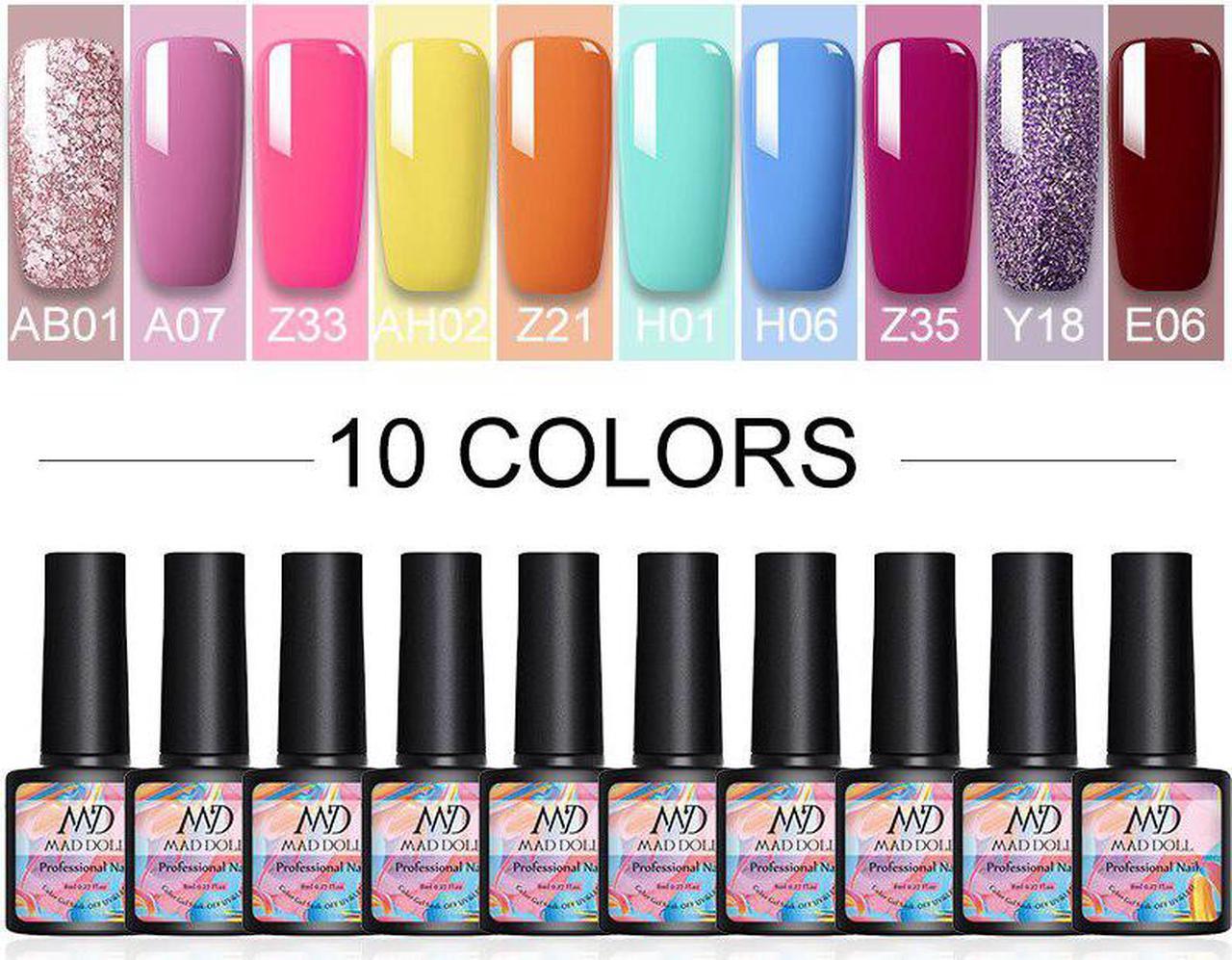 DOLL 10 Pcs/Set 8ml Summer Rainbow Series Gel Nail Polish Colorful Semi Permanent Glitter Gel Need UV LED lamp Nail Art Gel