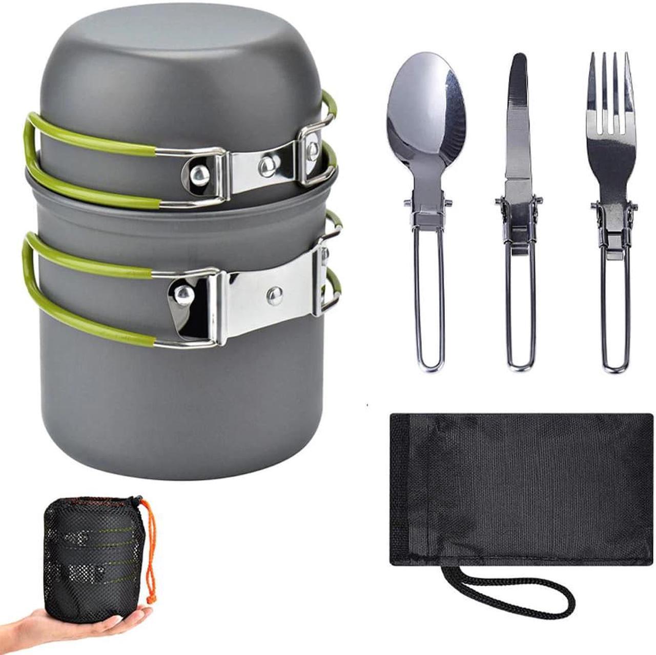 Alt view image 7 of 7 - Cookware Set Stove Burner Cooking Pots Pans Tank Bracket Durable Pot Pan Bowls For Outdoor Picnic Hiking