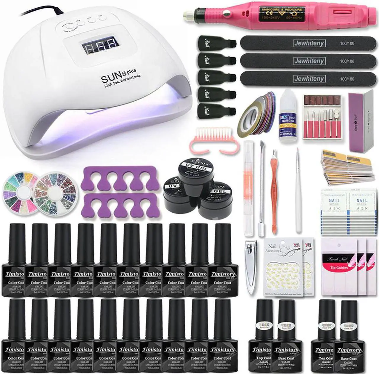Main image of 120W/80W UV Lamp Nail Set For Manicure Kit 10&20 Color Gel Varnish Set Nail Drill Machine Kit Nail File Tool Nail Extension Set
