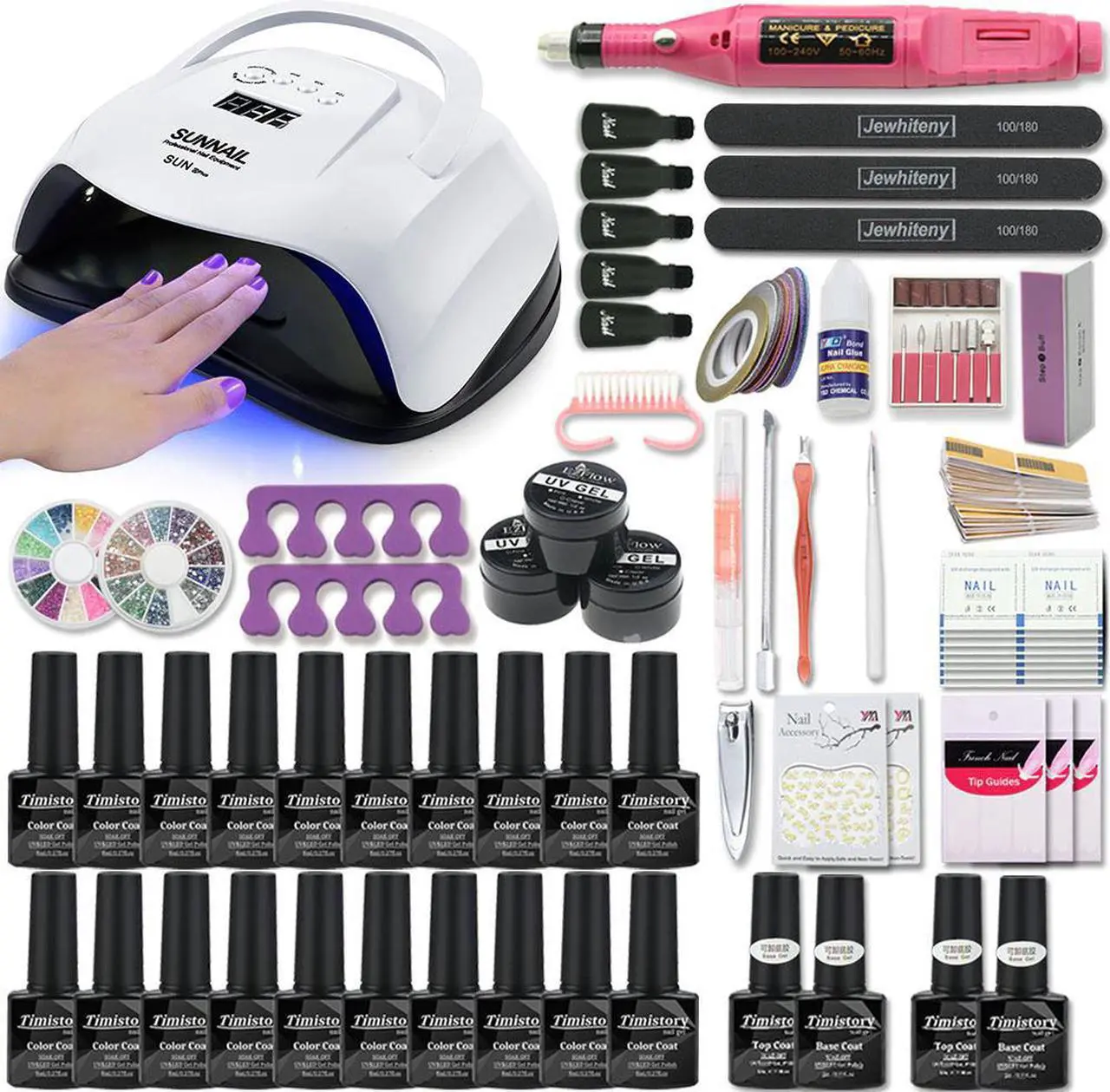Alt view image 2 of 5 - 120W/80W UV Lamp Nail Set For Manicure Kit 10&20 Color Gel Varnish Set Nail Drill Machine Kit Nail File Tool Nail Extension Set