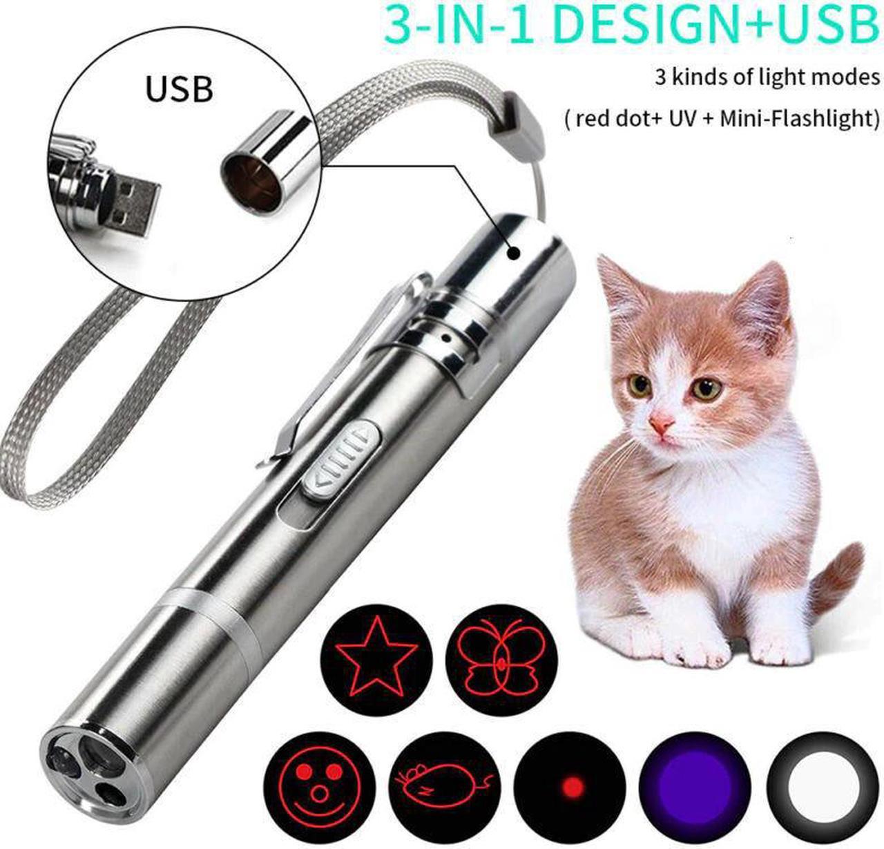 3 in 1 Laser Pointer Cat Pet Child Toys USB Rechargeable UV Torch Flashlight Mini Pet Training Dog Cat Pointer Teasing Pen