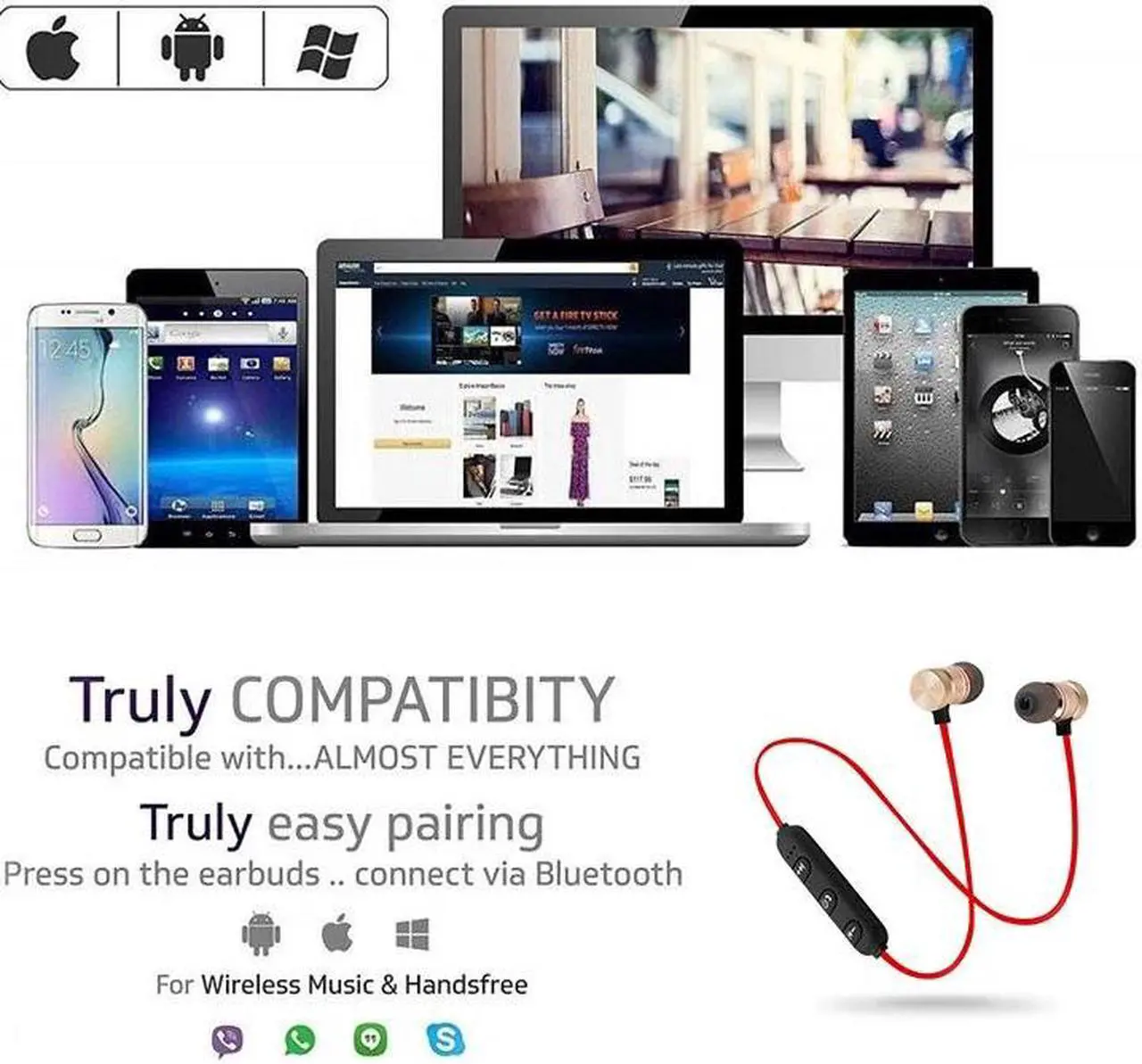 Alt view image 5 of 5 - Bluetooth Earphones Wireless Earbuds Sports Neckband 5.0 Gaming Headset Stereo with Mic For iPhone X 7 8