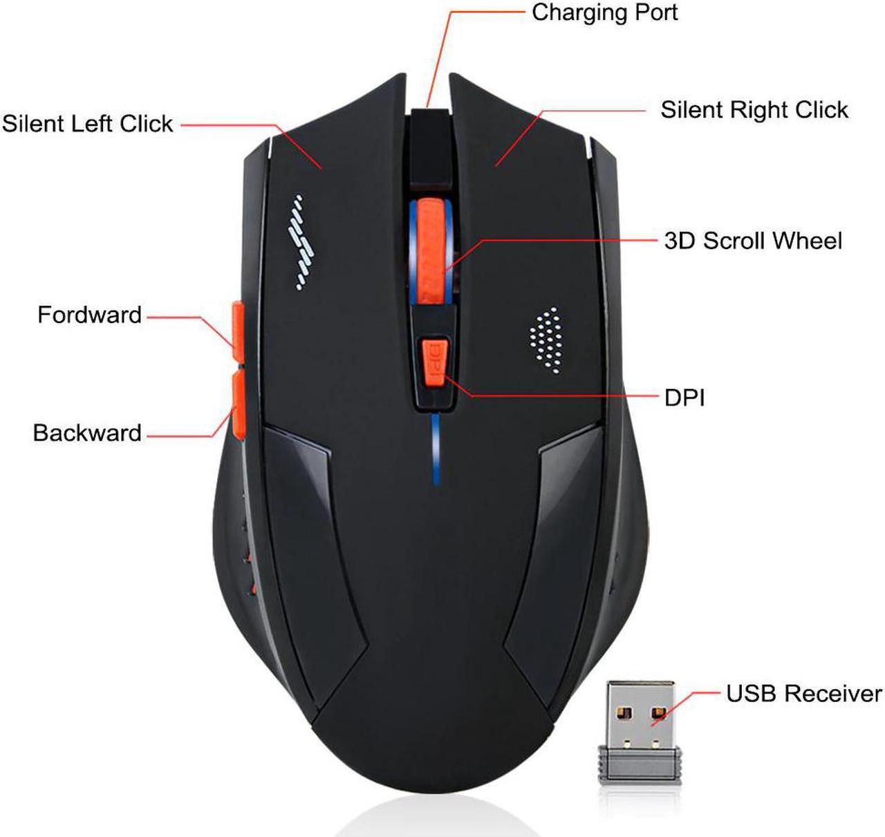 2400DPI Gaming Mice Wireless Mouse Rechargeable Slient Buttons Computer Mouse Built-in Lithium Battery 2.4G Optical Engine Mouse