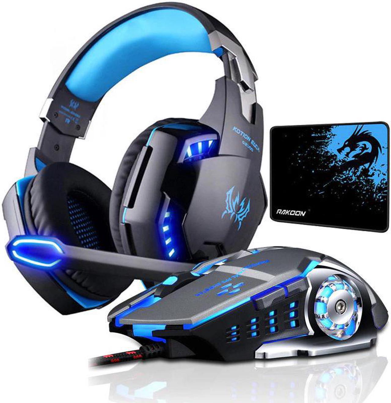 Fashion Gaming Headset Deep Bass Stereo Gaming Headphone with Microphone LED Light for PS4 PC Laptop+Gaming Mouse+Mice Pad