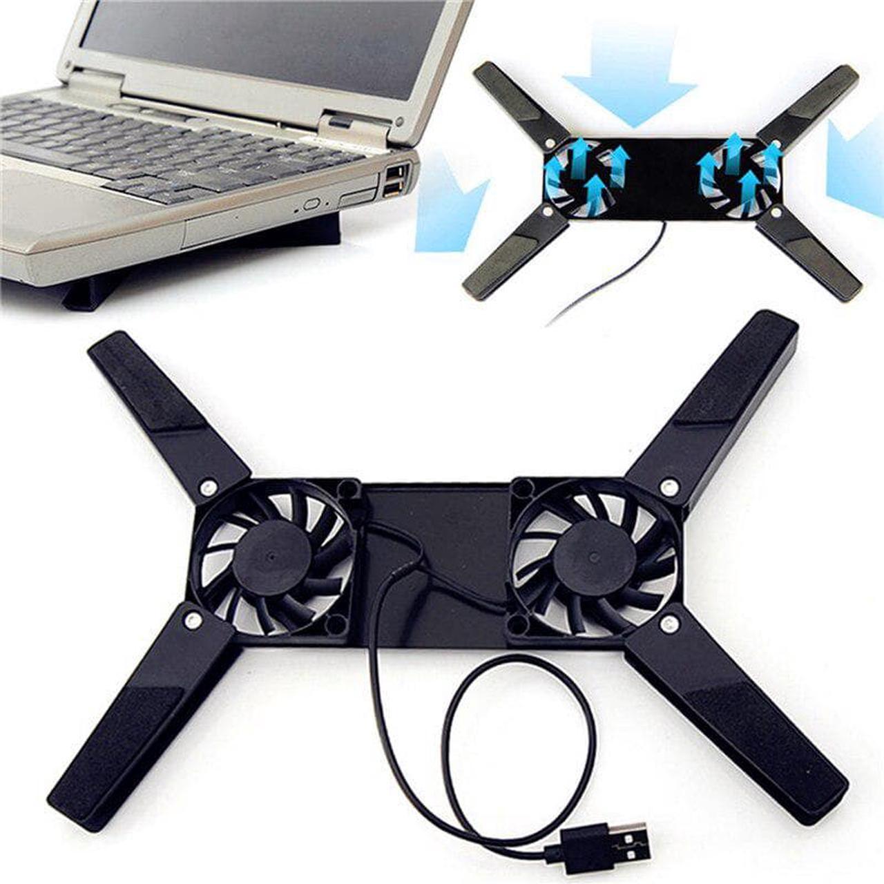 Desk Support Dual Cooling Fan Notebook Computer Stand Foldable USB Rack Holder Black  Accessories  Cooler