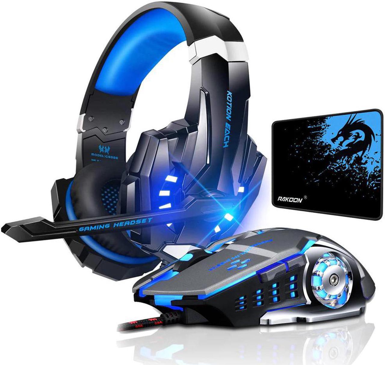 G9000 Gaming Headset Deep Bass Stereo Game Headphone with Microphone LED Light for PC Laptop+Gaming Mouse+Mice Pad