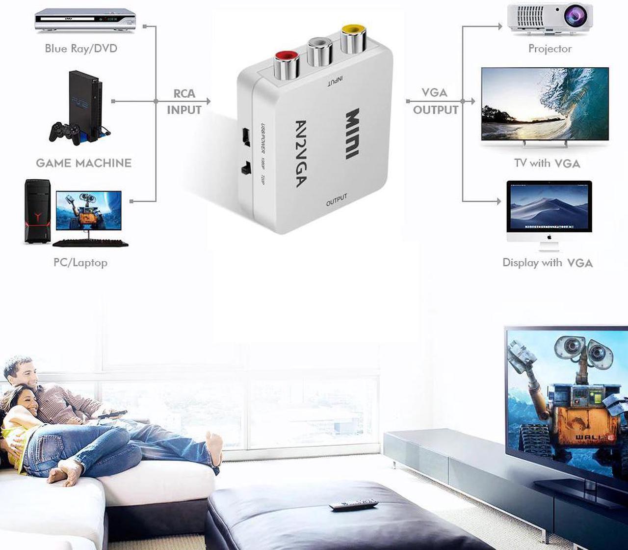 Alt view image 3 of 5 - Mini HD AV2VGA Video Converter Convertor with 3.5mm Audio AV VGA  Converter Conversor For PC to TV HD Computer to TV