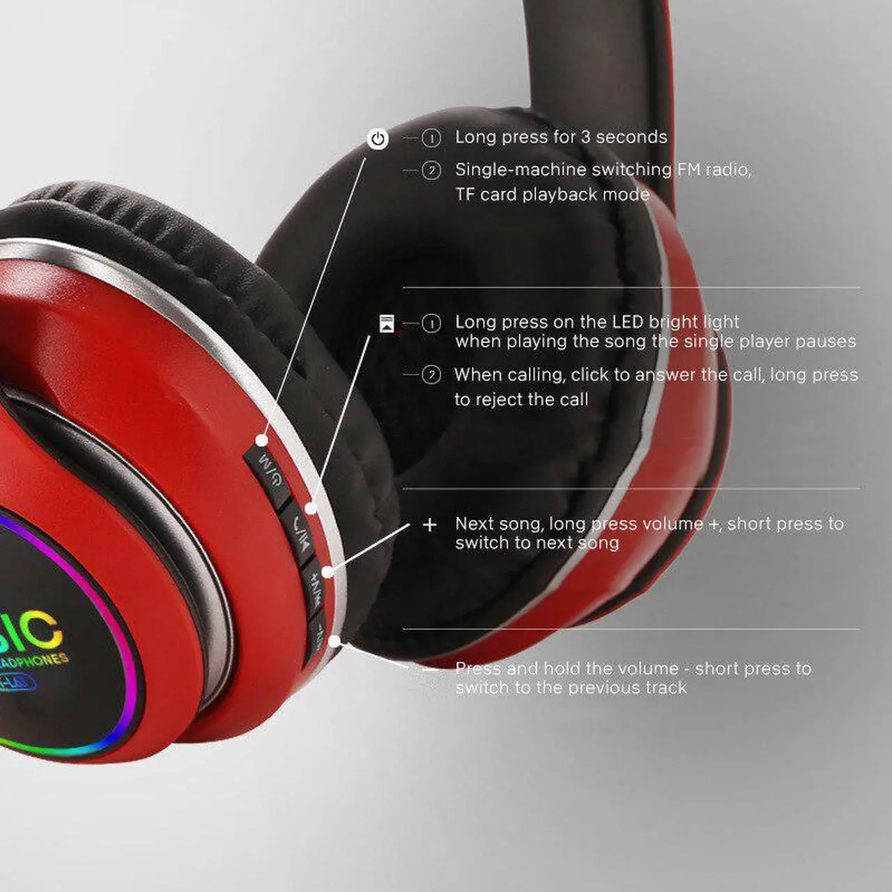 Alt view image 4 of 5 - Bluetooth Headphones Stereo Gaming Headset Support TF Card With Mic