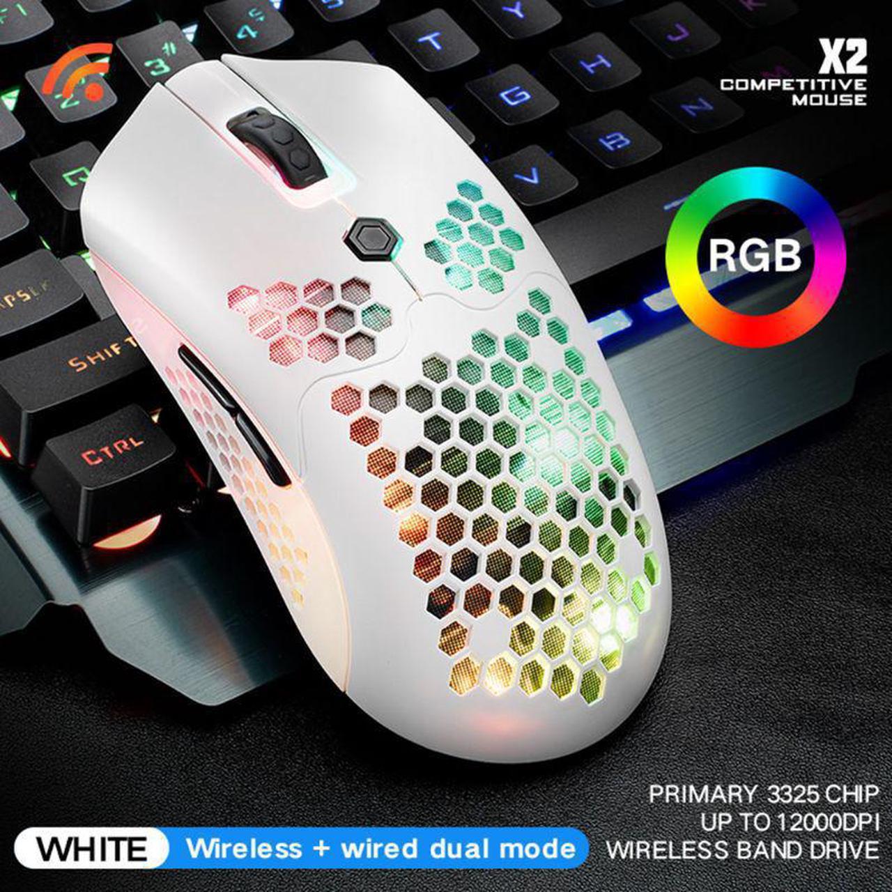 12000DPI Dual Mode Gaming Mouse 7 Keys Hollow Out Design Wireless Mouse with RGB Light Effect for Laptop PC