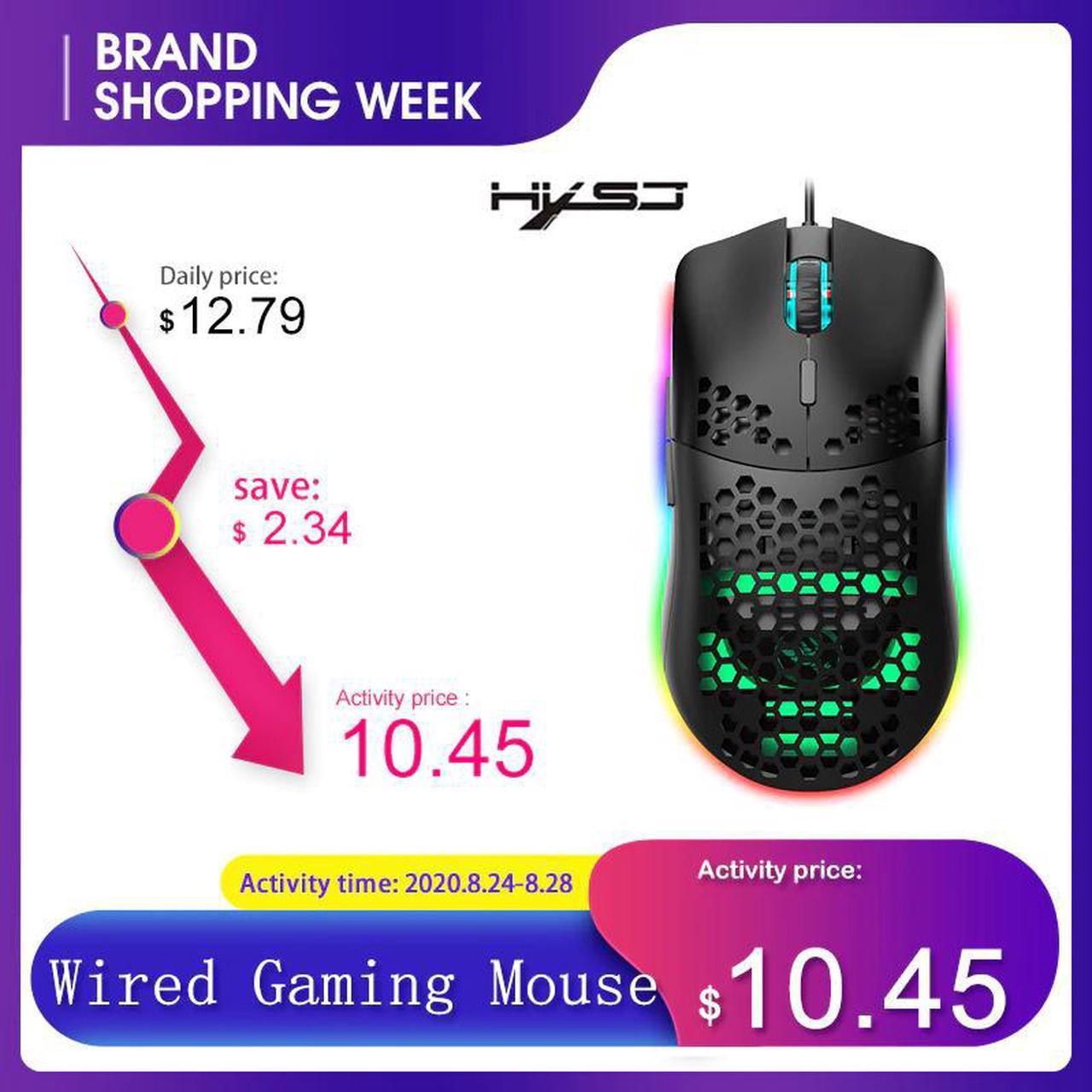 J900 USB Wired Gaming Mouse RGB Gaming Mouse with Six Adjustable DPI Ergonomic Design for Desktop Laptop for Gamer Gaming