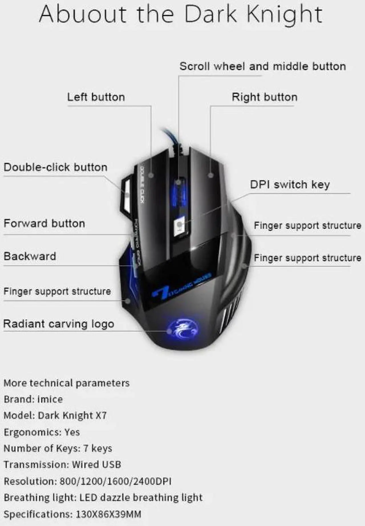 X7 Professional Wired RGB Gaming Mouse 7 Button 4 Gear 2400 DPI LED ...
